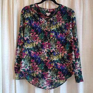 J.Crew Women's Multicolor/Floral Long Sleeve Half Button‎ Up Sheer Top Size XS